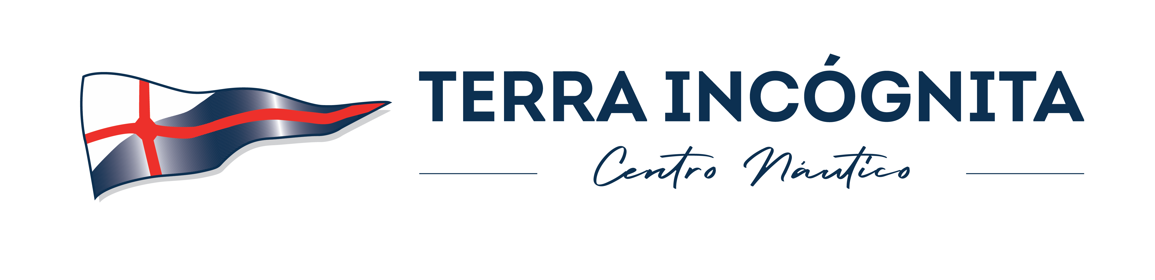 Terra Incógnita nautical centre logo. Contains a triangular pennant with the colours blue, red and white